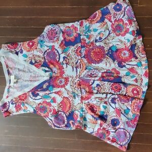 Anthropologie Floral V-Neck Peplum Tank - White, Pink, Purple, Teal